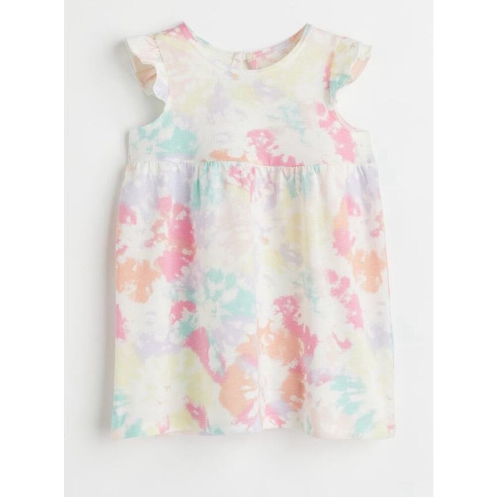 H&M Baby Girl Tie-Dye Dress 9M – Pastel Flutter Sleeve